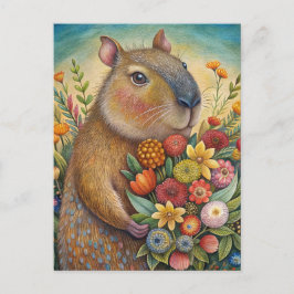 Cartão Postal Capivara com flores engraçado e fofo