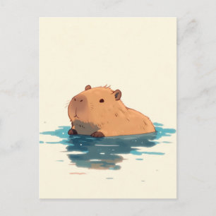 Cartão Postal Capivara Doce Flutuando na Água Azul
