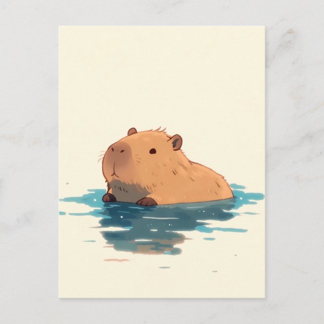 Cartão Postal Capivara Doce Flutuando na Água Azul (Frente)