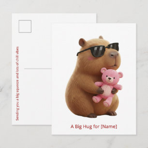 Cartão Postal Capivara Fofa Abraçando Urso de Pelúcia Personaliz