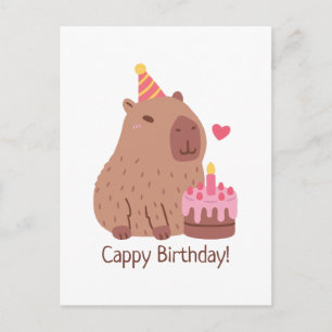 Cartão Postal Capivara Fofa E Bolo Feliz Aniversário Cappy