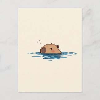 Cartão Postal Capivara Minimalista Espiando na Água Azul