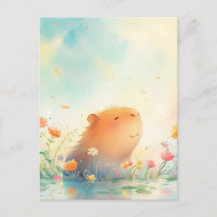 Cartão Postal Capivara Pacífica Sorrindo em Lagoa de Flores Silv