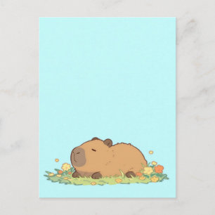 Cartão Postal Capivara Sonolenta Descansando em Prado de Verão
