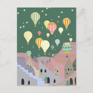 Cartão Postal Cappadocia Night Art   Balão de ar quente Turquia