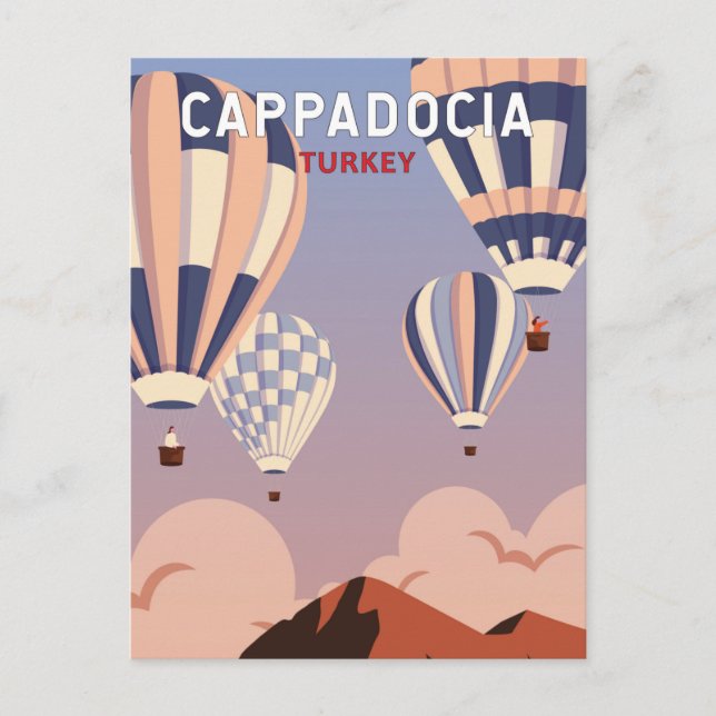 Cartão Postal Cappadocia Turquia Arte de Viagem Retro Vintage (Frente)