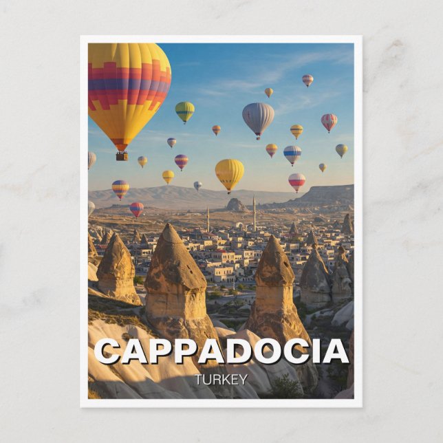 Cartão Postal Cappadocia Turquia Balões de Ar Quente Viagem (Frente)
