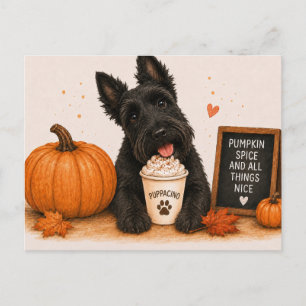 Cartão Postal Cappuccino de Abóbora Morna com Scottish Terrier