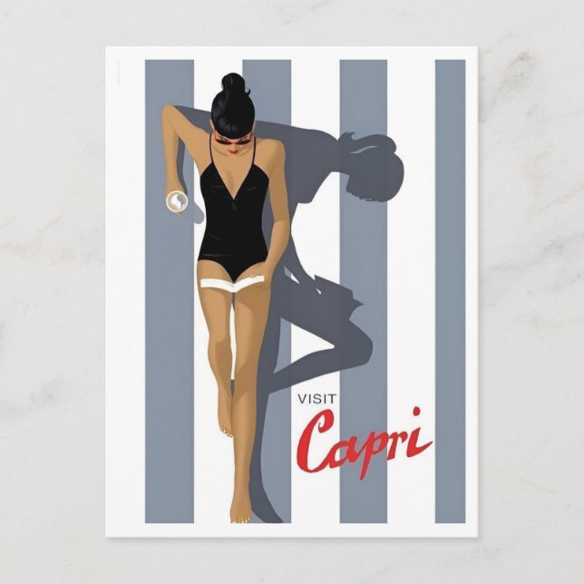 Cartão Postal Capri Itália - Viagem de Feriado Inspirado Retro (Frente)