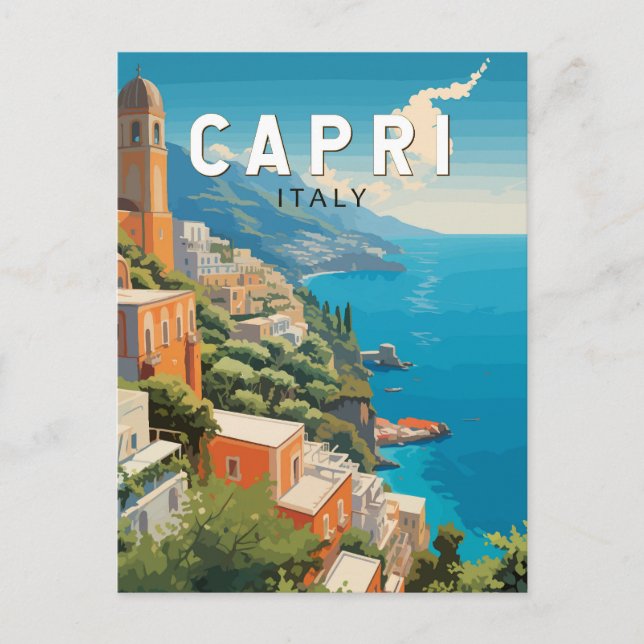 Cartão Postal Capri Italy Viagem Art Vintage (Frente)