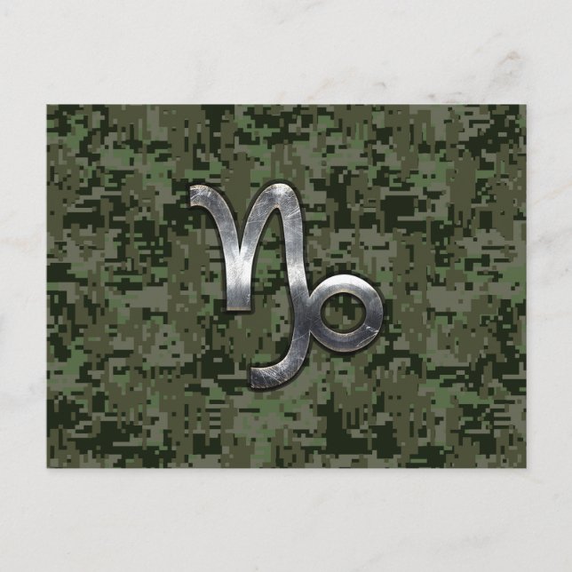 Cartão Postal Capricorn Zodiac Símbolo Woodland Camouflage (Frente)