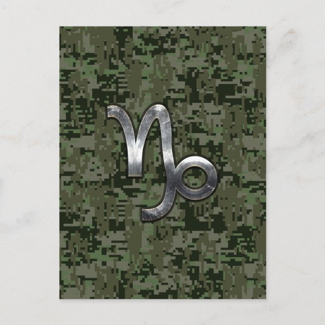 Cartão Postal Capricorn Zodiac Símbolo Woodland Camouflage (Frente)