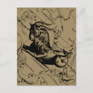 Cartão Postal Capricórnio Constelação Vintage Engrenando Heveliu