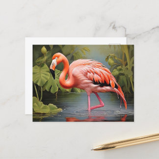 Cartão Postal Captivando a pintura Vintage Flamingo AI-Art