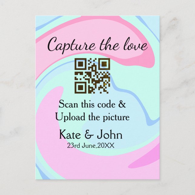 Cartão Postal Capturar a combinação azul-rosa do marble add QR s (Frente)