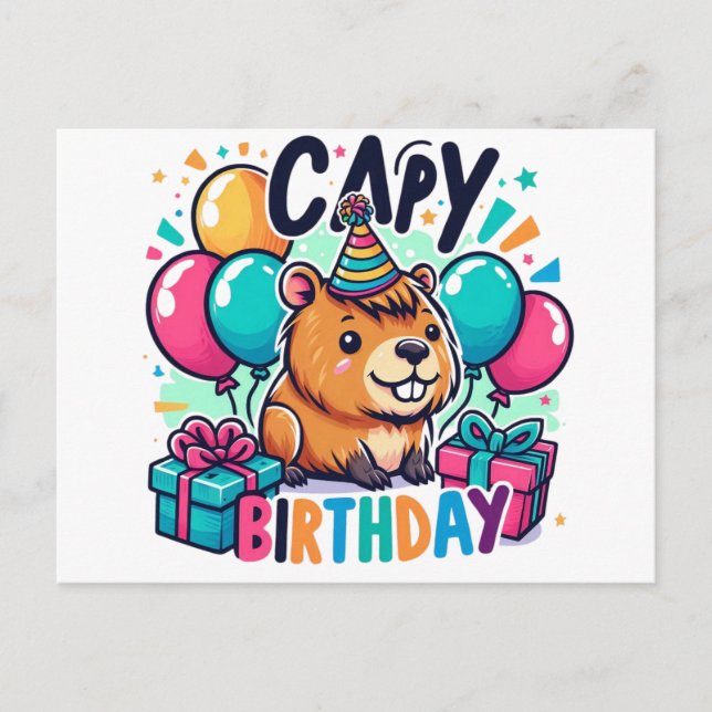 Cartão Postal Capy Birthday - Design do Partido Cute Capybara (Frente)