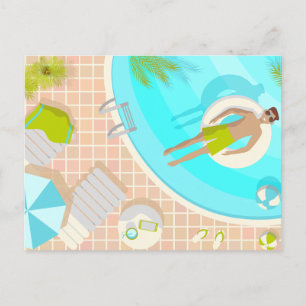 Cartão Postal cara da piscina em férias de verão tropical na pra