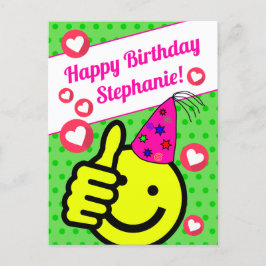 Cartão Postal Cara de Sorriso Verde Engraçado Seu Nome Feliz Ani