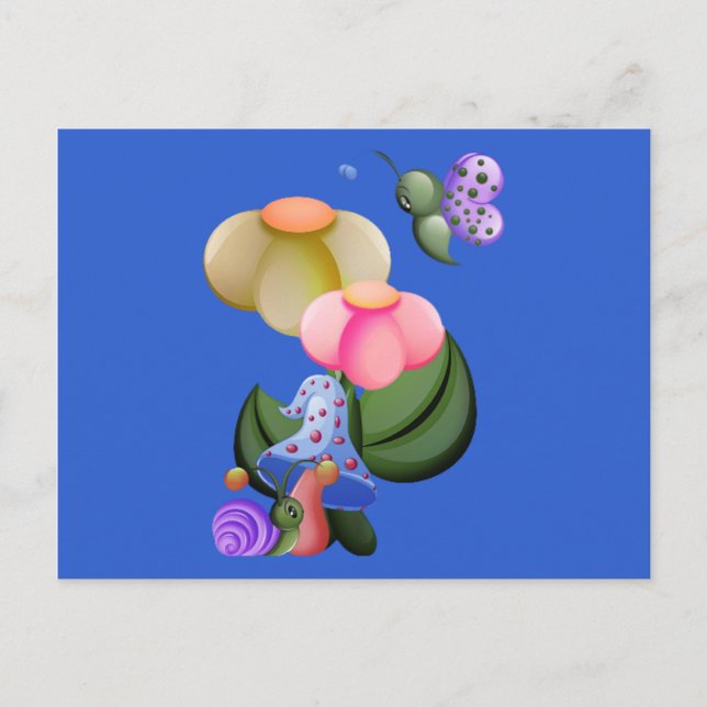 Cartão Postal Caracol & borboleta pequeninos da vista (Frente)