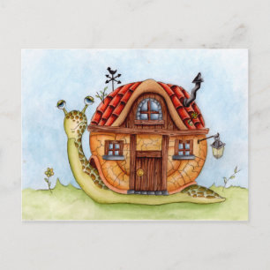 Cartão Postal Caracol Com Casa Nas Costas Pintura Em Aquarela Po