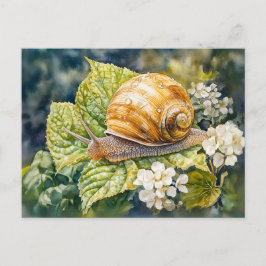 Cartão Postal Caracol em arbusto de dogwood pintura em aquarela