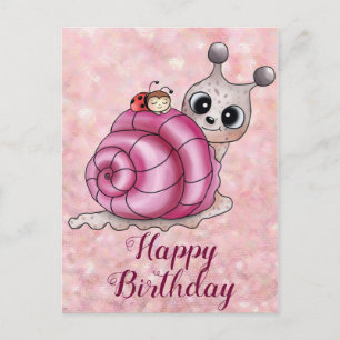 Cartão Postal caracol rosa