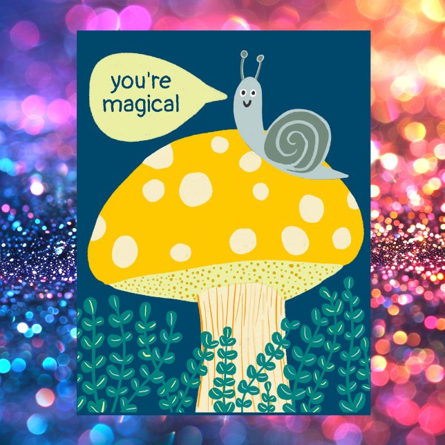 Cartão Postal Caracol Whimsical em Cachorro Mágico (Whimsical Snail on Magical Mushroom Cute CUSTOM Postcard
)