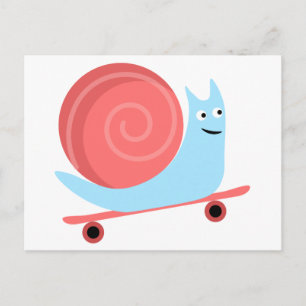 Cartão Postal Caramujos engraçados e bonitos caminham no skate