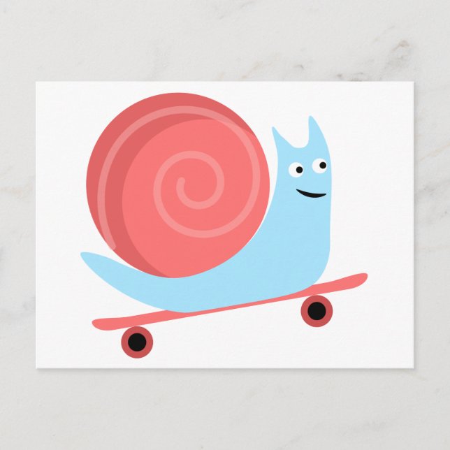 Cartão Postal Caramujos engraçados e bonitos caminham no skate (Frente)