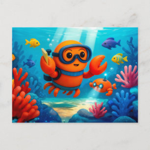 Cartão Postal Caranguejo Diving Explorando Coral Subaquático Col