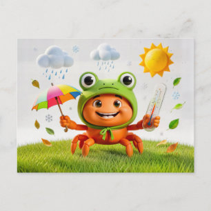 Cartão Postal Caranguejo do Tempo Medindo o Clima com Guarda-Chu