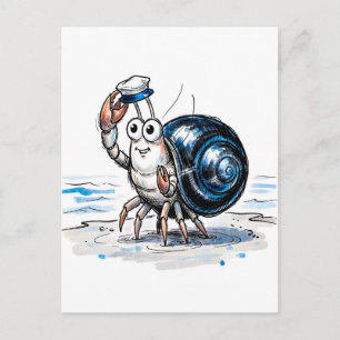 Cartão Postal Caranguejo-Eremita Acenando Alegremente em Ilustra