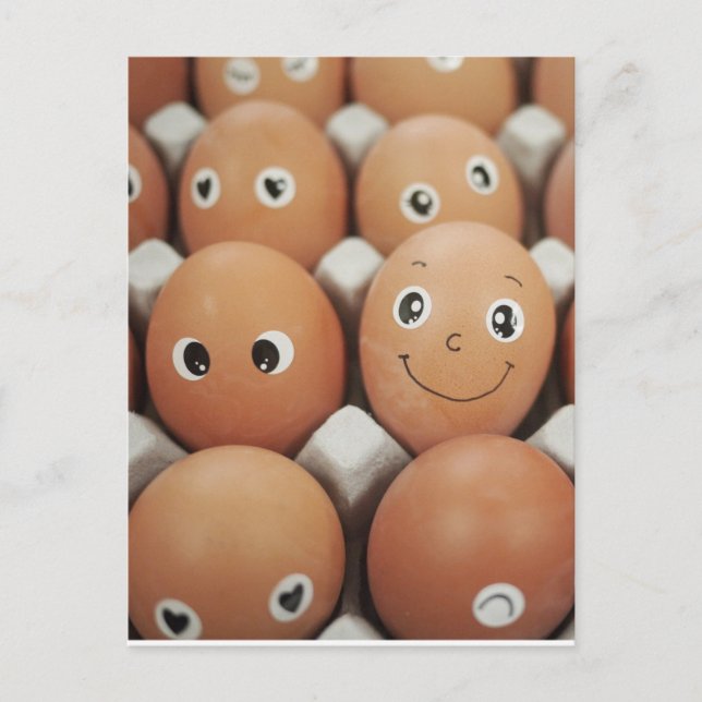 Cartão Postal Caras engraçadas do ovo - impressão da comida de (Frente)
