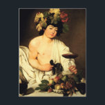 Cartão postal Caravaggio Bacchus<br><div class="desc">Caravaggio Bacchus cartão-postal. Pintura a óleo na canvas de 1595. Bacchus é uma das pinturas mais famosas do artista italiano Caravaggio. O trabalho apresenta um jovem vestido de deus clássico Baco com folhas e uvas no cabelo e uma tigela de fruta sentada diante dele. A pintura contém famosamente uma carapaça...</div>