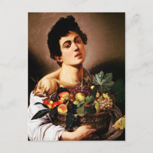 Cartão Postal Caravaggio Boy com uma cesta de Fruta