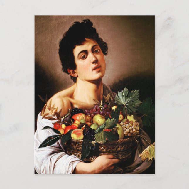 Cartão Postal Caravaggio Boy com uma cesta de Fruta (Frente)