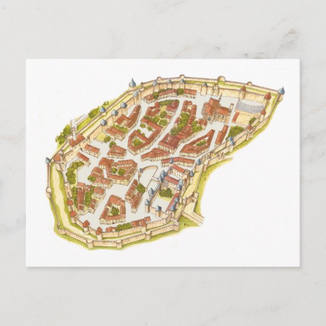 Cartão Postal Carcassonne France. Vista aérea (Frente)