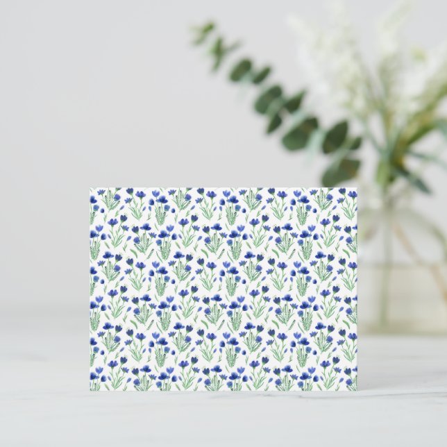 Cartão Postal Card (10,8 x 14,2 cm) - Blue Floral Pattern (Em pé/Frente)