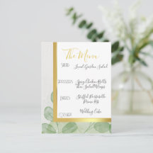 Cardápio de Casamento Eucalipto Verde e Dourado