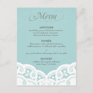 Cartão Postal Cardápio de Casamento Renda Azul Toalhinha