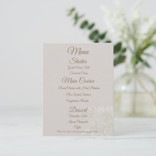 Cartão Postal Cardápio de Noiva Elegante Creme, Roteiro Clássic