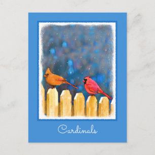 Cartão Postal Cardeais na pintura de cerca - Arte original