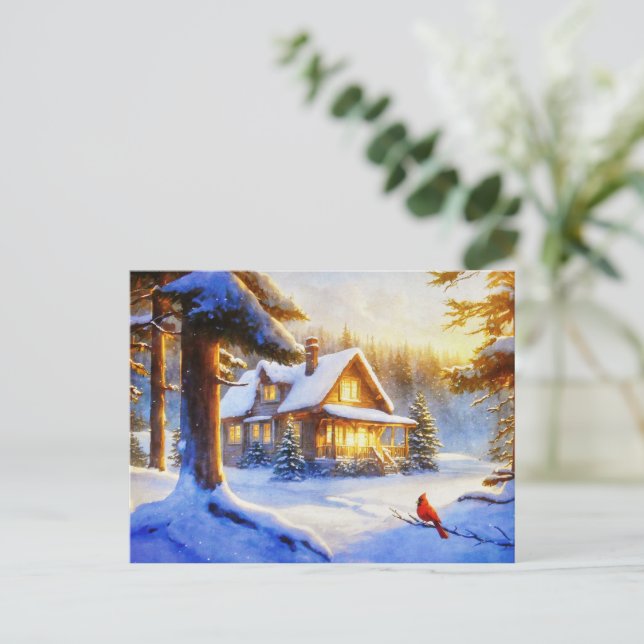 Cartão Postal Cardeal em um Dia de Neve (Em pé/Frente)