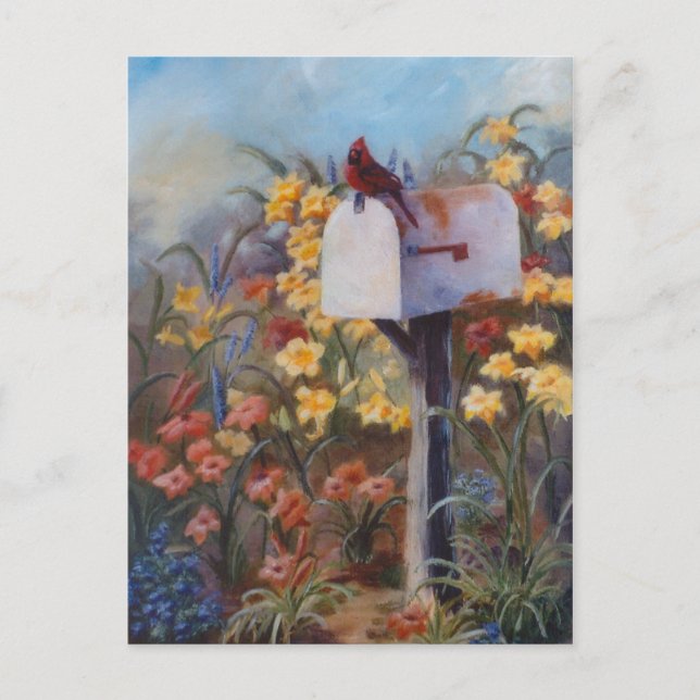 Cartão Postal Cardeal Esperando pelo correio (Frente)