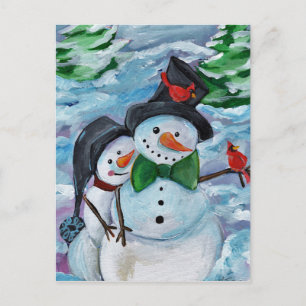 Cartão Postal Cardeal visitante Snowmen
