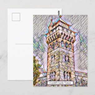 Cartão Postal Cardiff Castle Tower Abstrato Digital Art