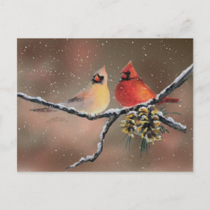 Cartão Postal CARDINAIS E NEVE por SHARON SHARPE
