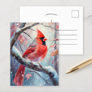 Cartão Postal Cardinal Moderno de Inverno Nevado