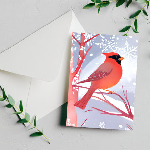 Cartão Postal Cardinal Vermelho Bela Pintura em Aquarela