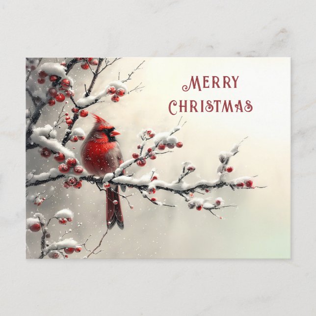 Cartão Postal Cardinal Vermelho de Natal Feriado (Frente)